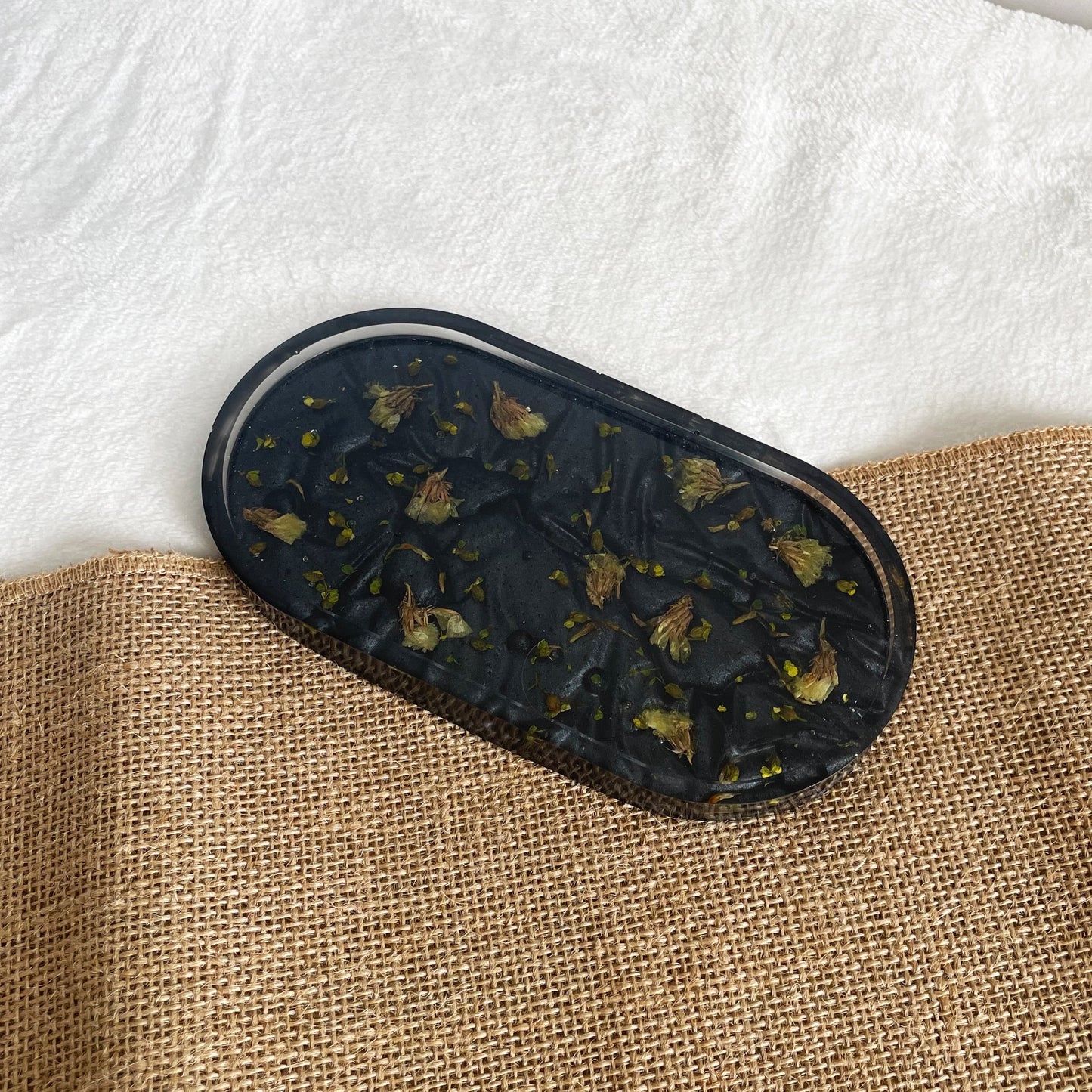 Minimalist black resin décor tray, handmade design