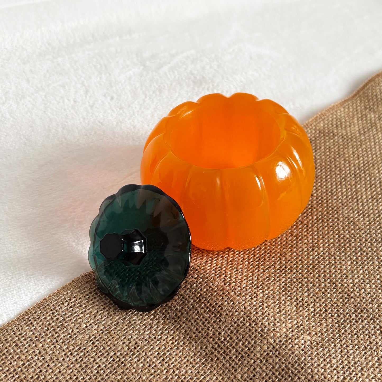 Halloween handmade resin pumpkin dish, sheer orange home décor