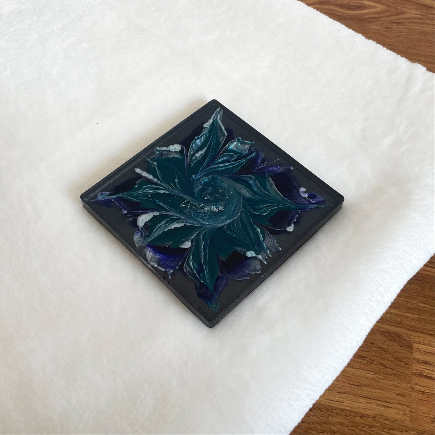 Artisan resin marble effect coaster, durable resin drink coaster, modern table décor accent