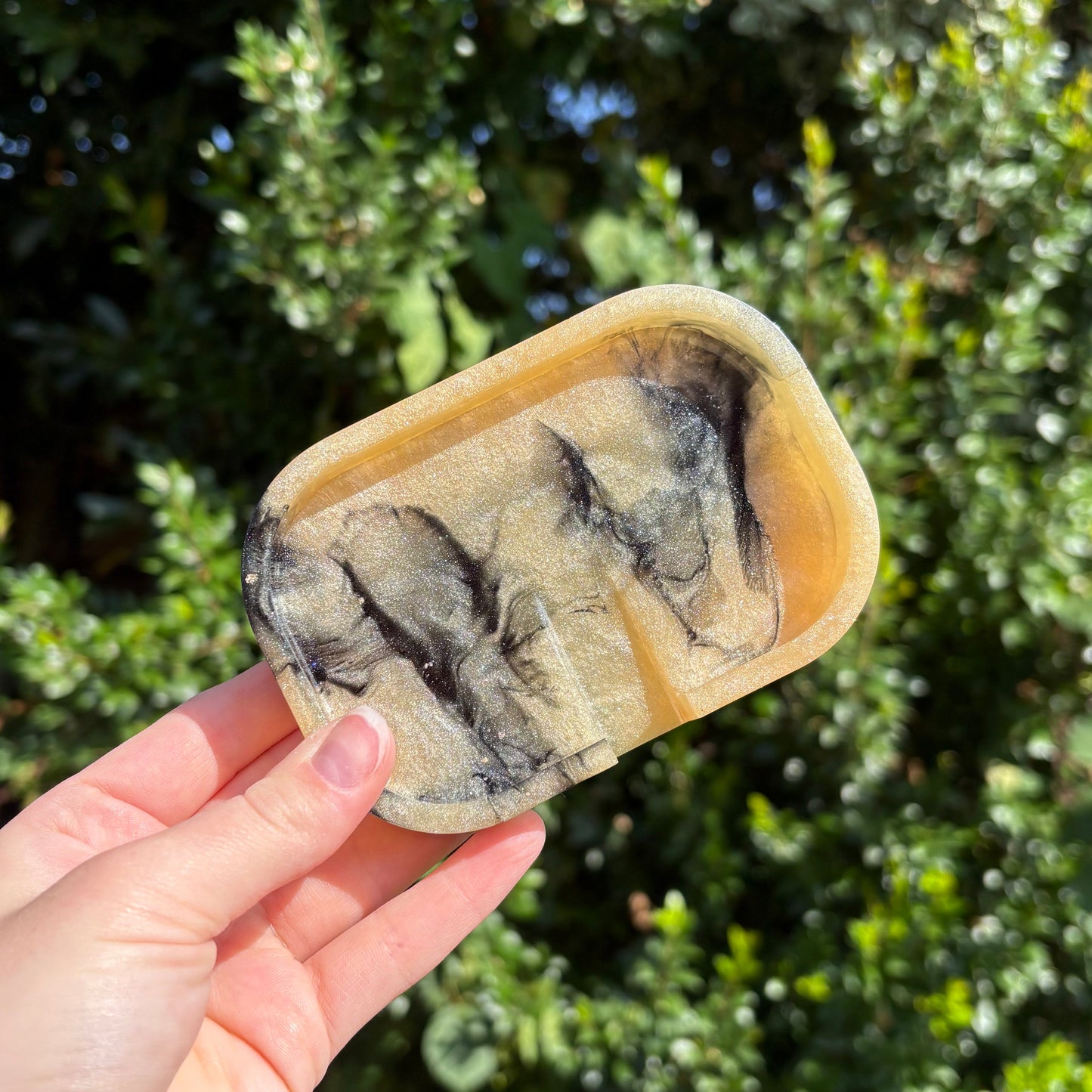 Handmade black and beige marble resin soap dish