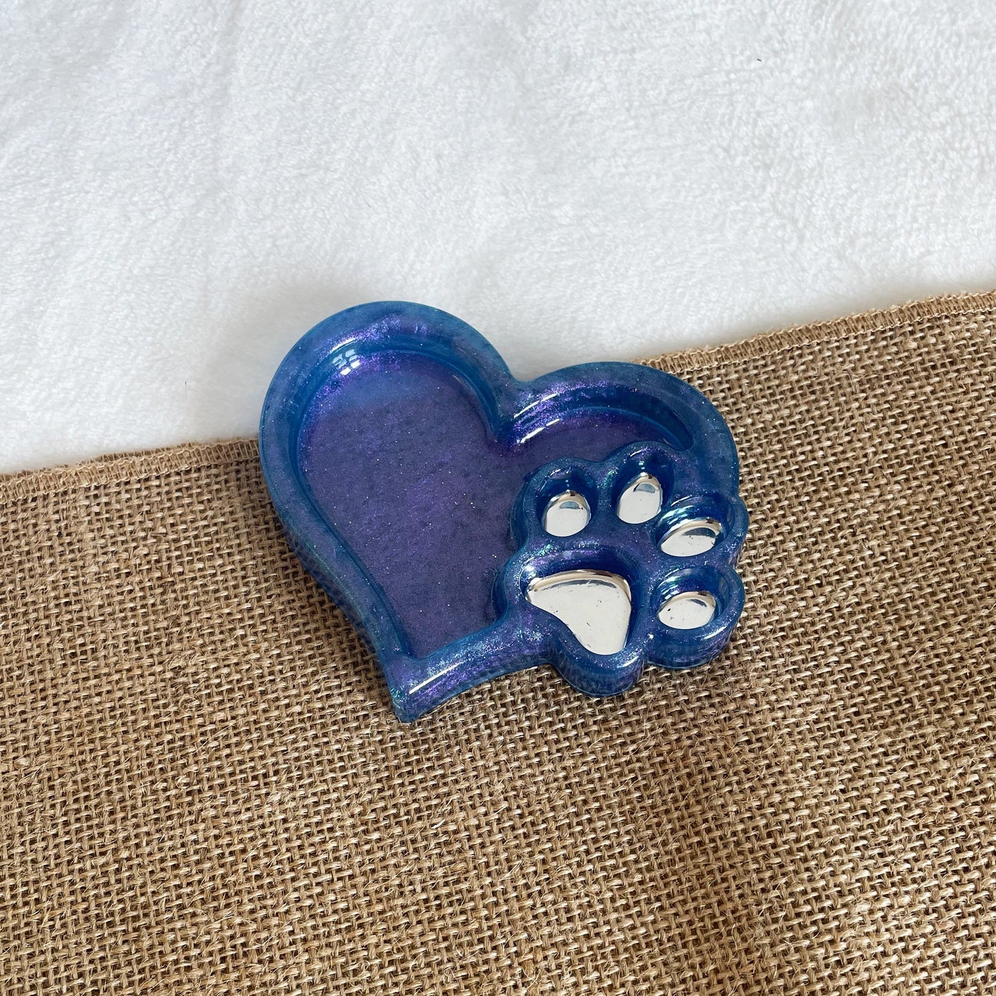 Soft blue glitter dog paw jewellery tray handmade