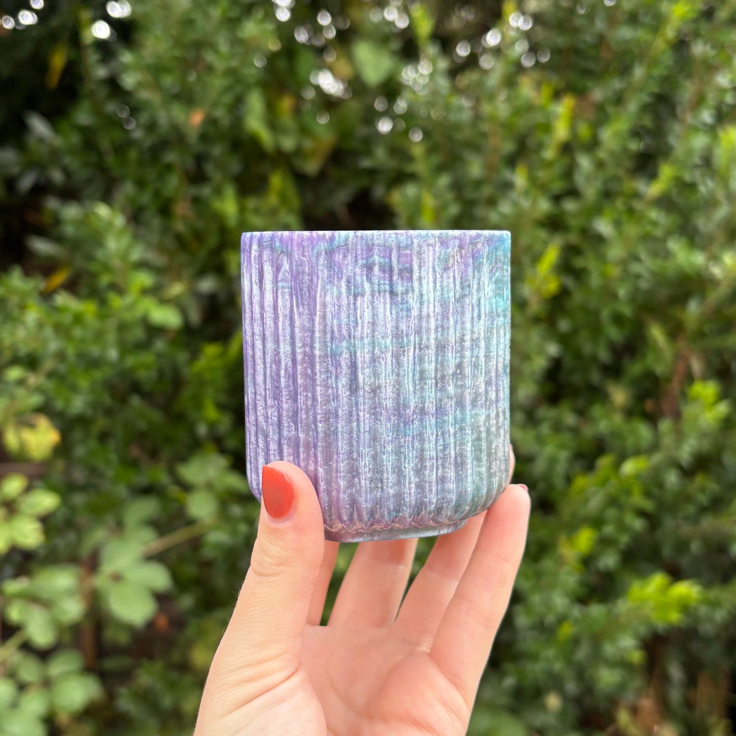 Handmade blue and purple marble resin pencil holder
