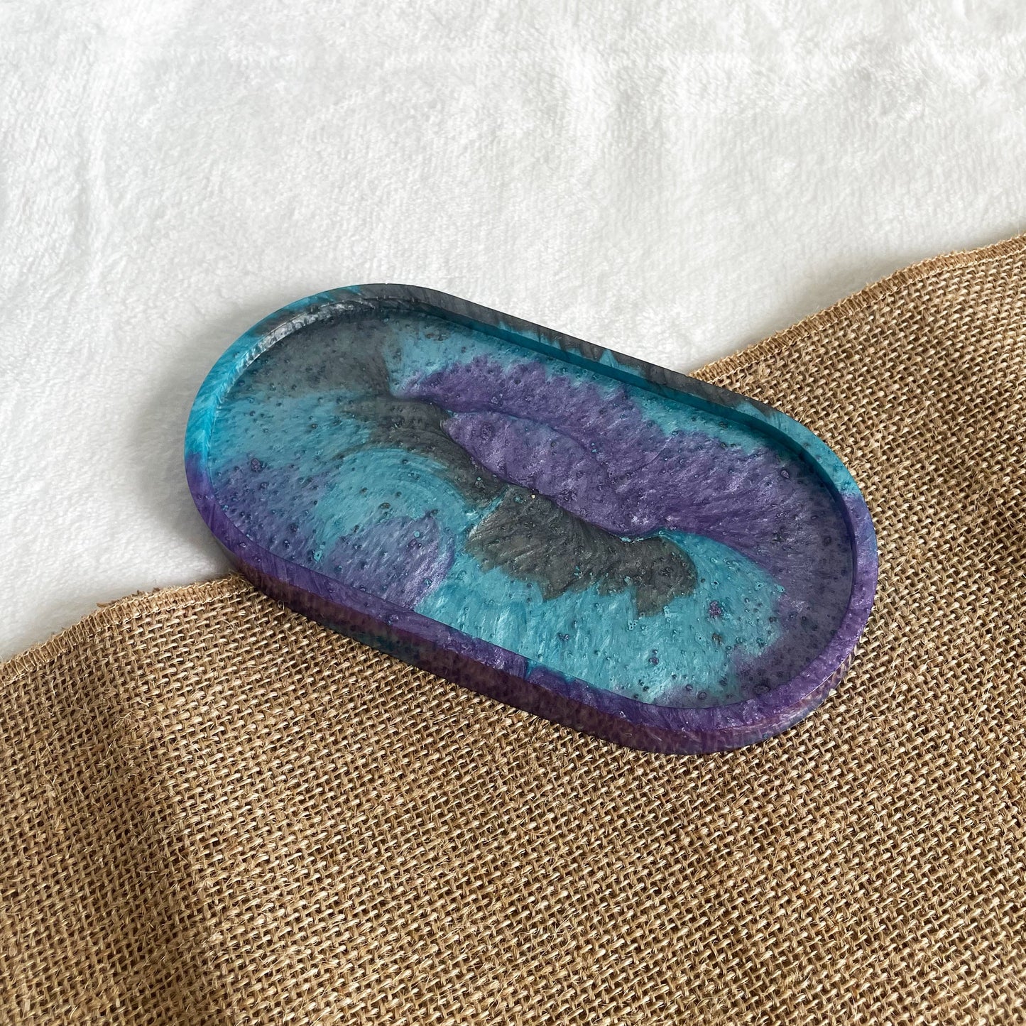 Blue and purple resin vanity tray, handmade unique marble