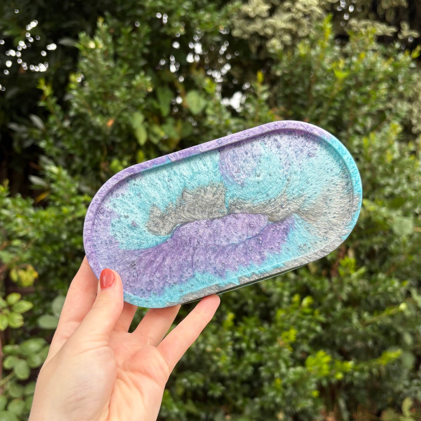 Handmade blue and purple marble resin vanity tray