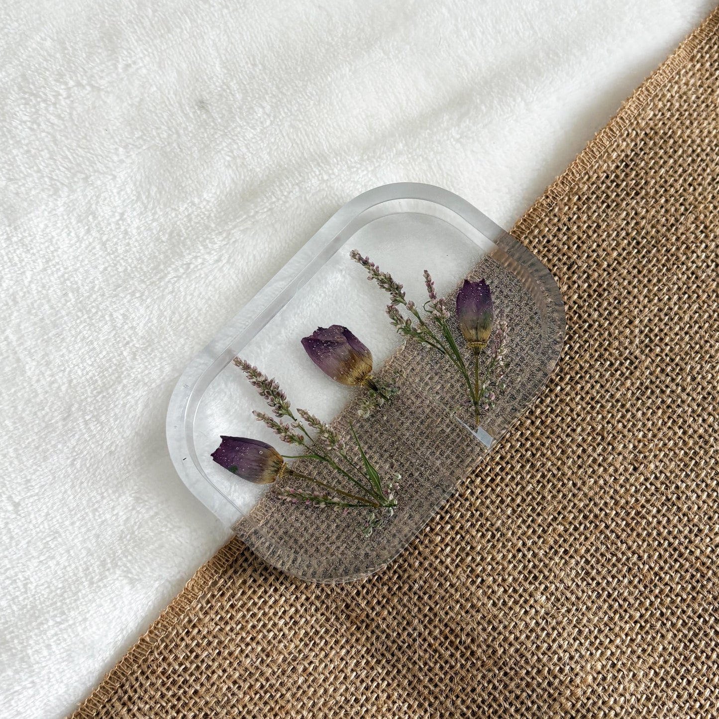 Transparent floral resin soap holder handmade décor