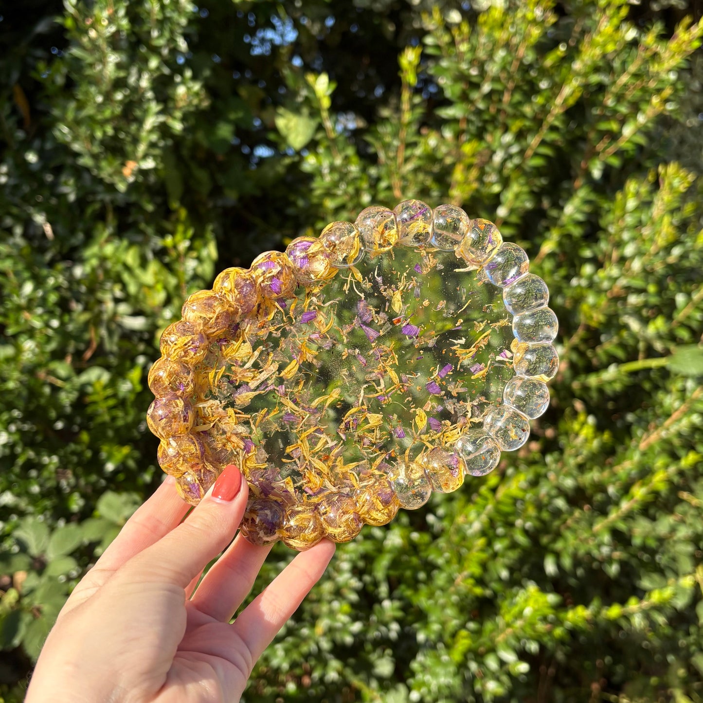 Transparent resin floral jewellery holders handmade set