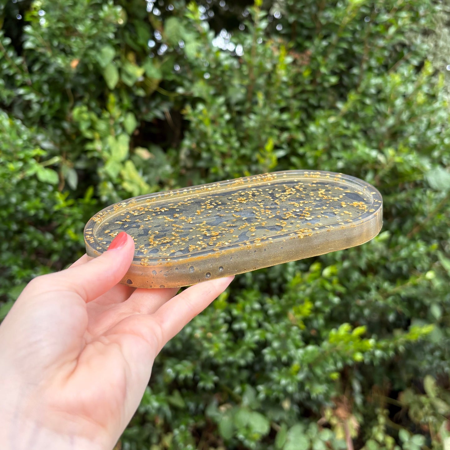 Elegant black and gold resin soap holder handmade