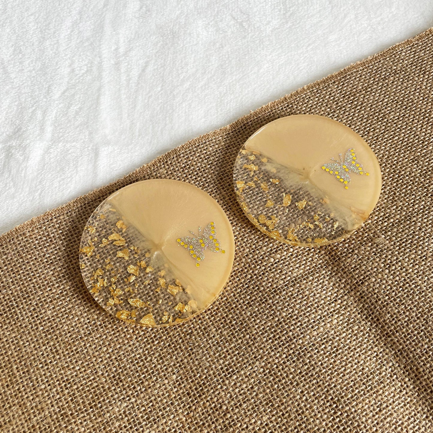 Clear resin coaster with real gold leaf, modern handmade table décor gift idea