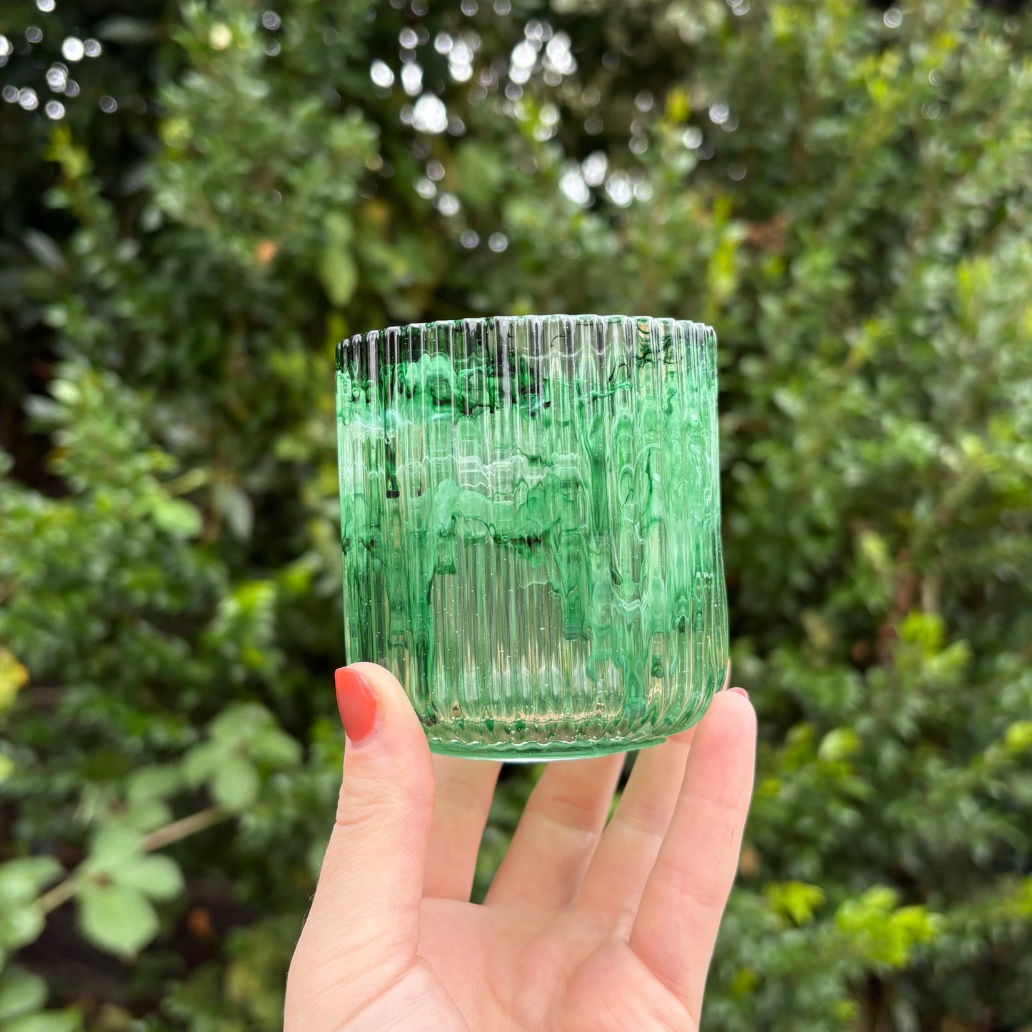 Handmade green resin makeup brush holder marble look