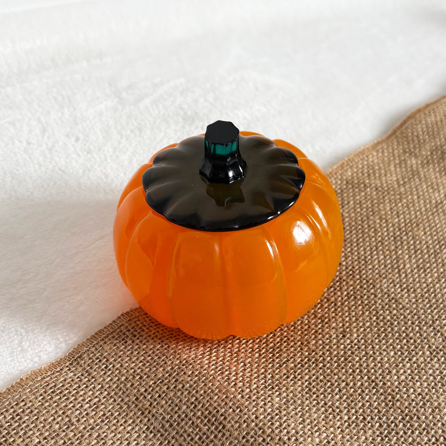 Sheer orange resin pumpkin tealight holder, handmade Halloween accessory