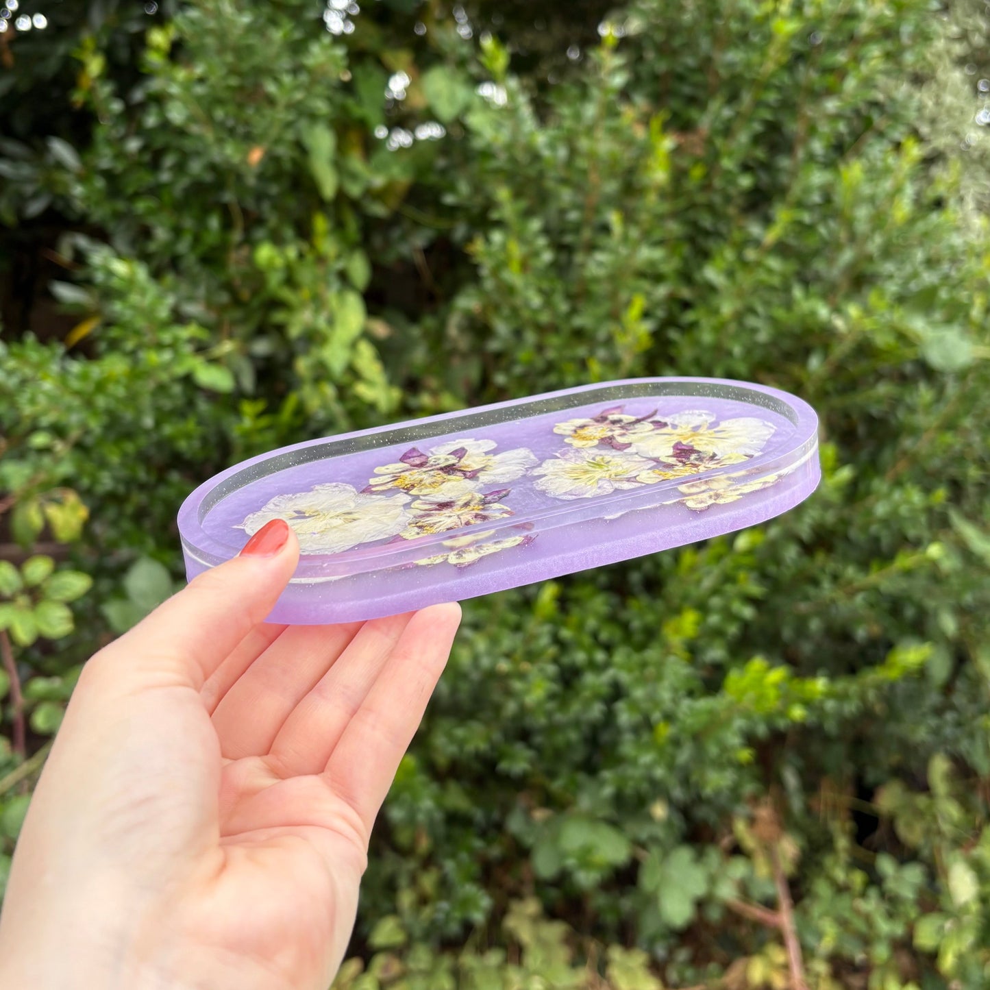 Handmade purple resin oval dish for vanity or bathroom décor