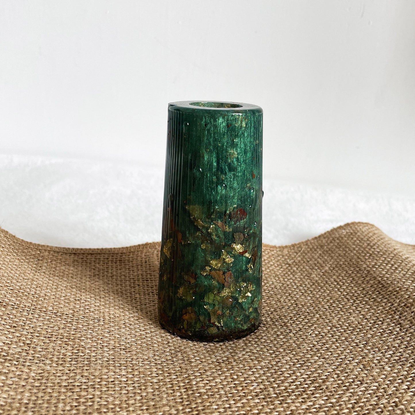 Handmade resin flower vase elegant green and gold