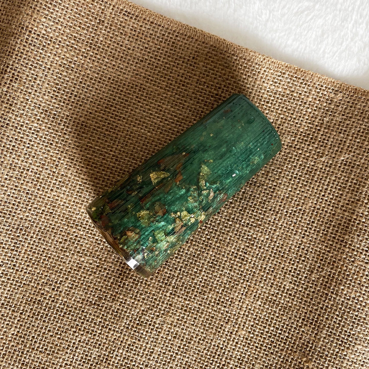 Green and gold resin vase handmade home décor