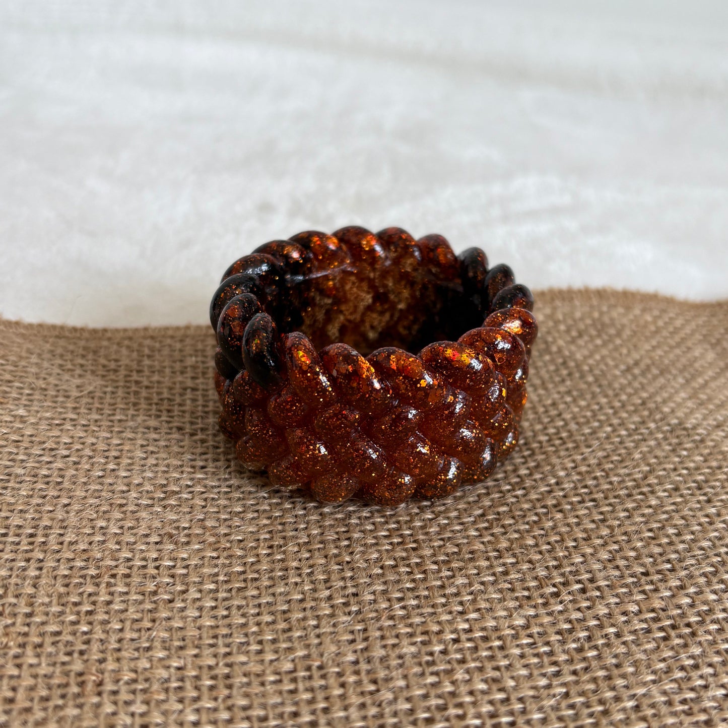 Orange and black resin candle holder, handmade marble design