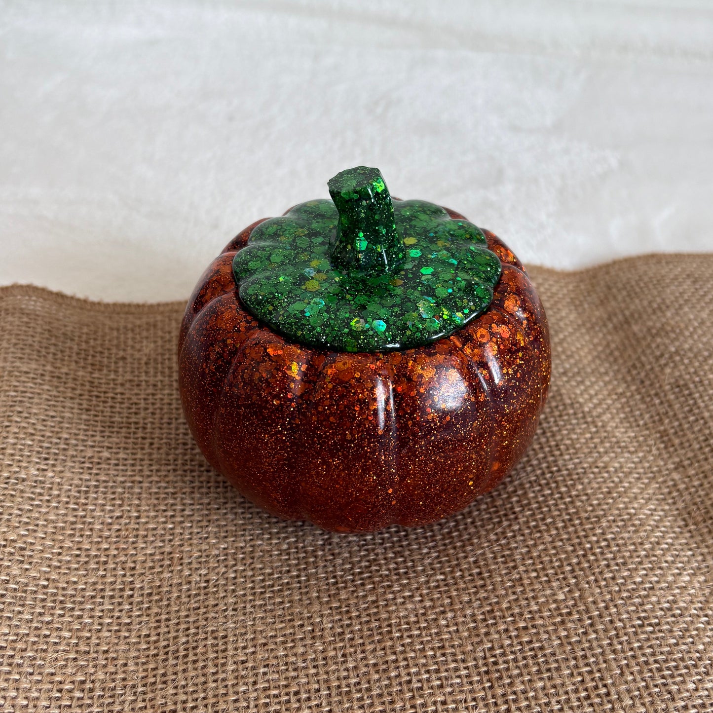Halloween pumpkin-shaped resin dish, handmade orange glitter design