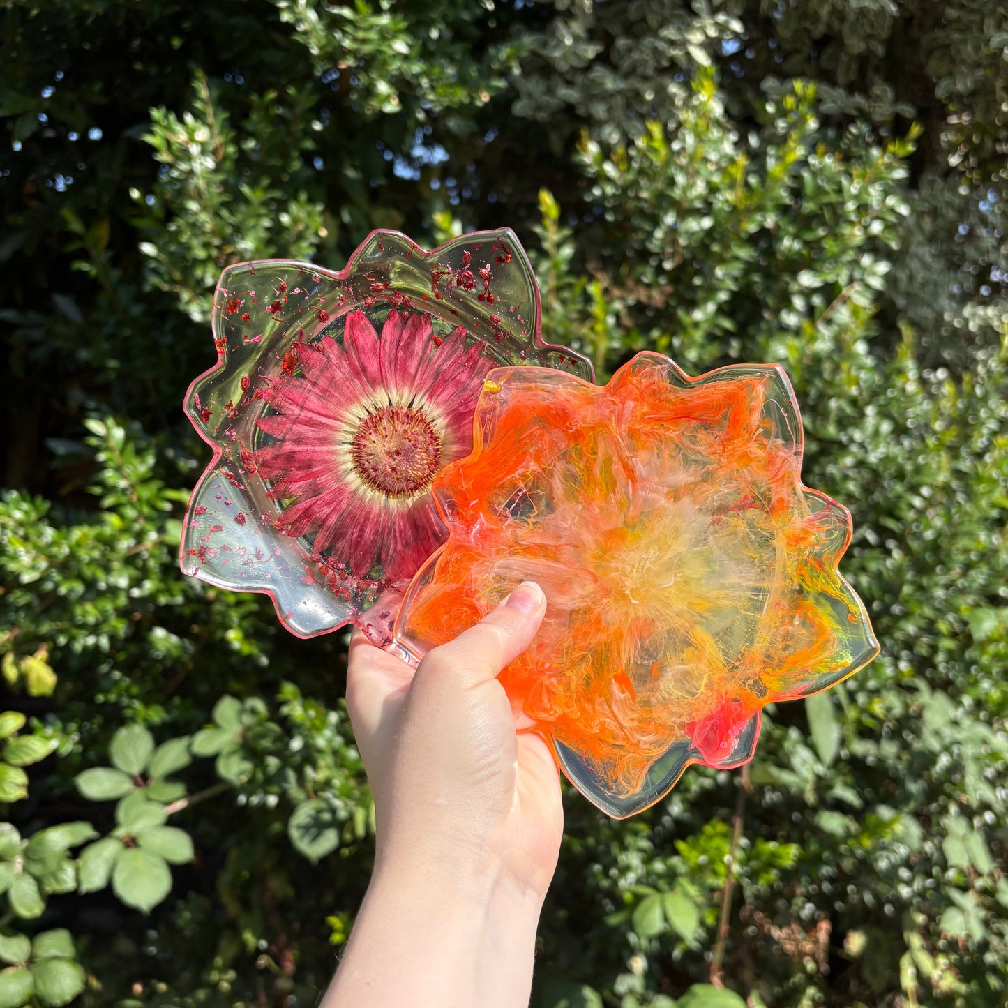 Handmade resin Sunset Bowl with yellow and orange marbling