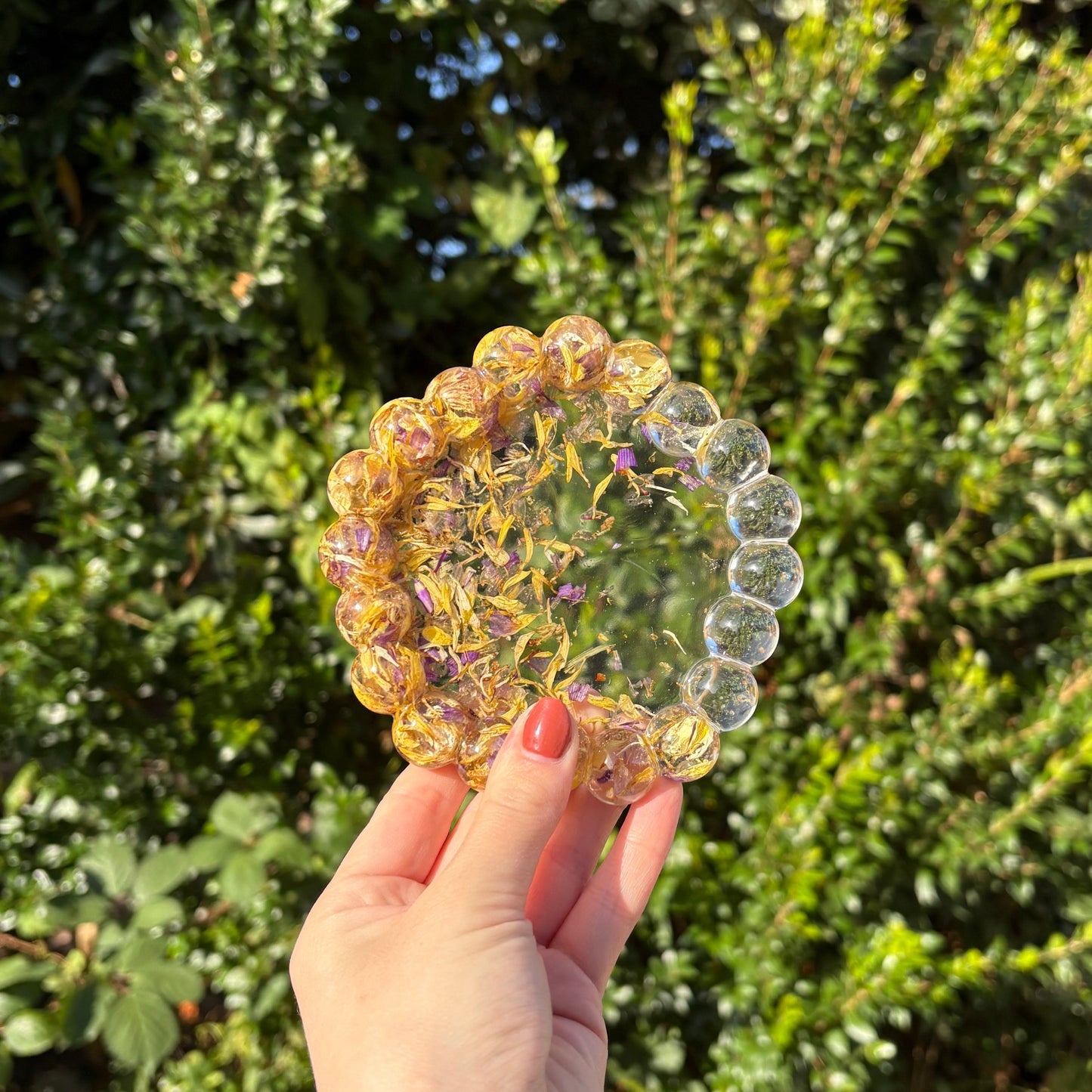 Handmade clear resin trinket dishes with embedded flowers