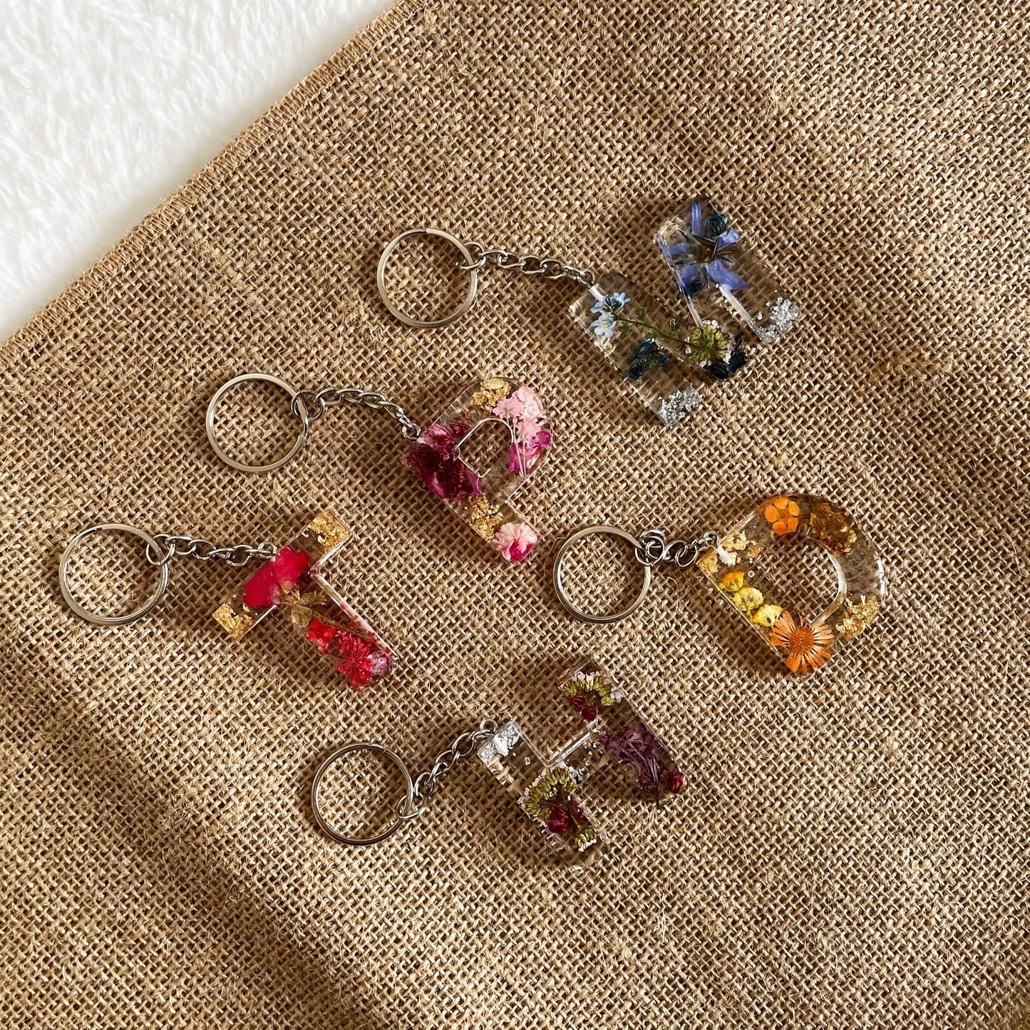 Personalised floral resin keyring, transparent letter design
