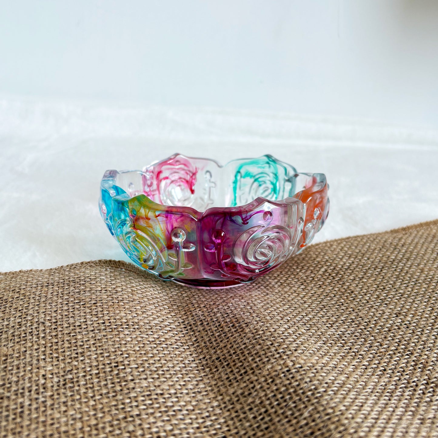 Multicolour transparent resin decorative trinket dish handmade