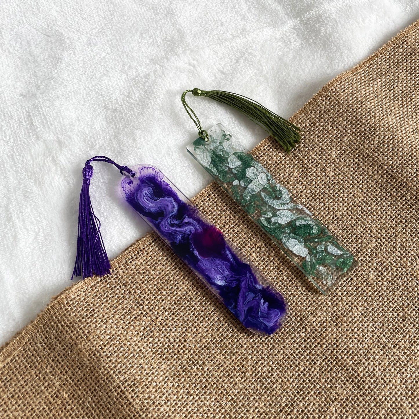 Handmade resin bookmark, purple green white marble look, perfect book lover gift