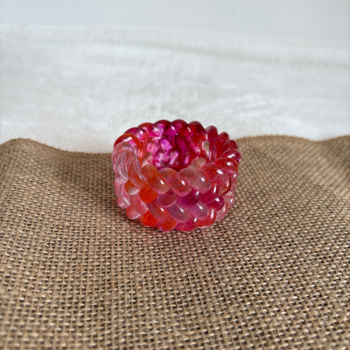 Handmade marble effect resin tealight holder orange pink
