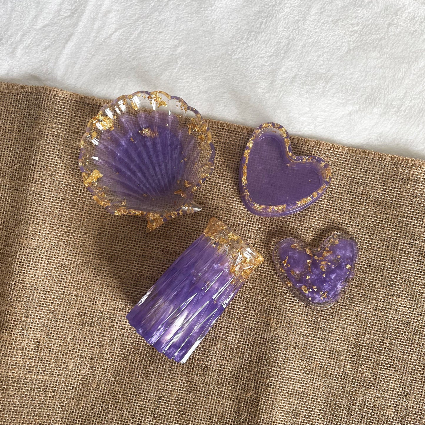 Purple and gold marble effect resin dish tray and vase handmade décor