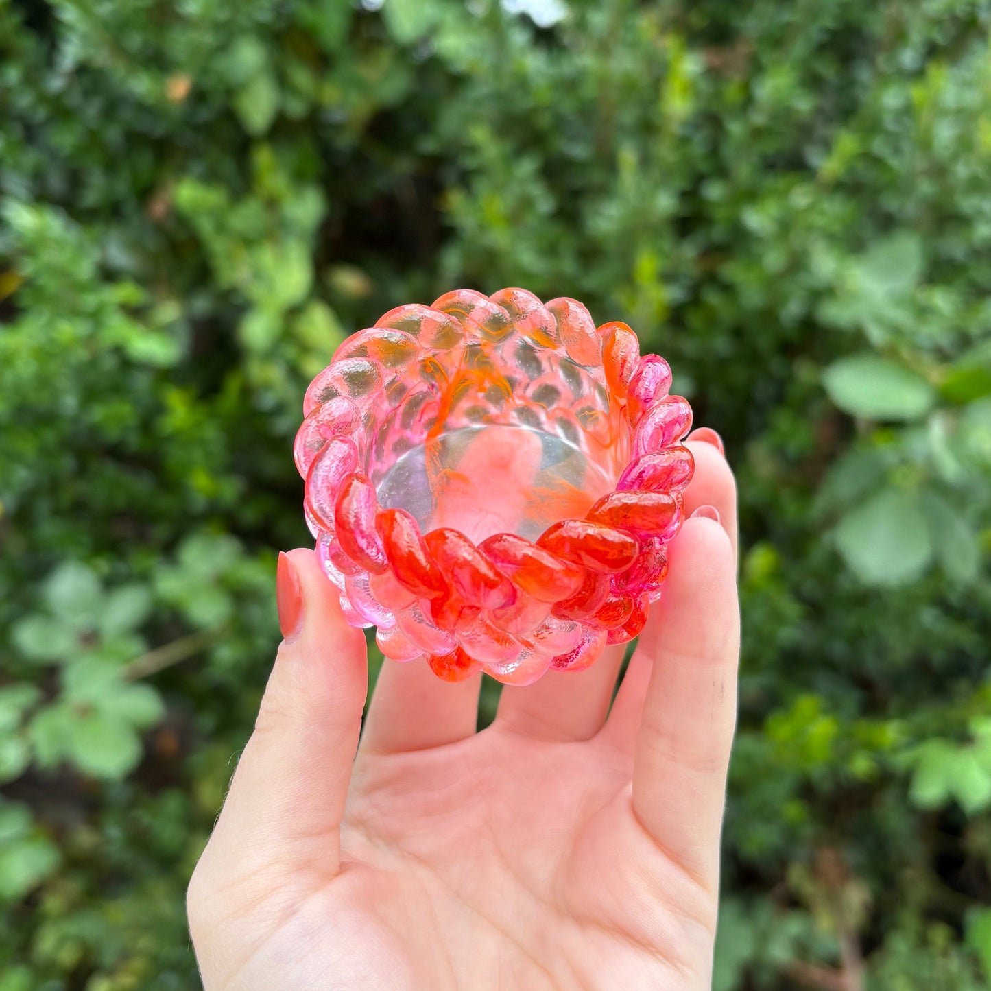 Handmade orange and pink marble resin tealight holder