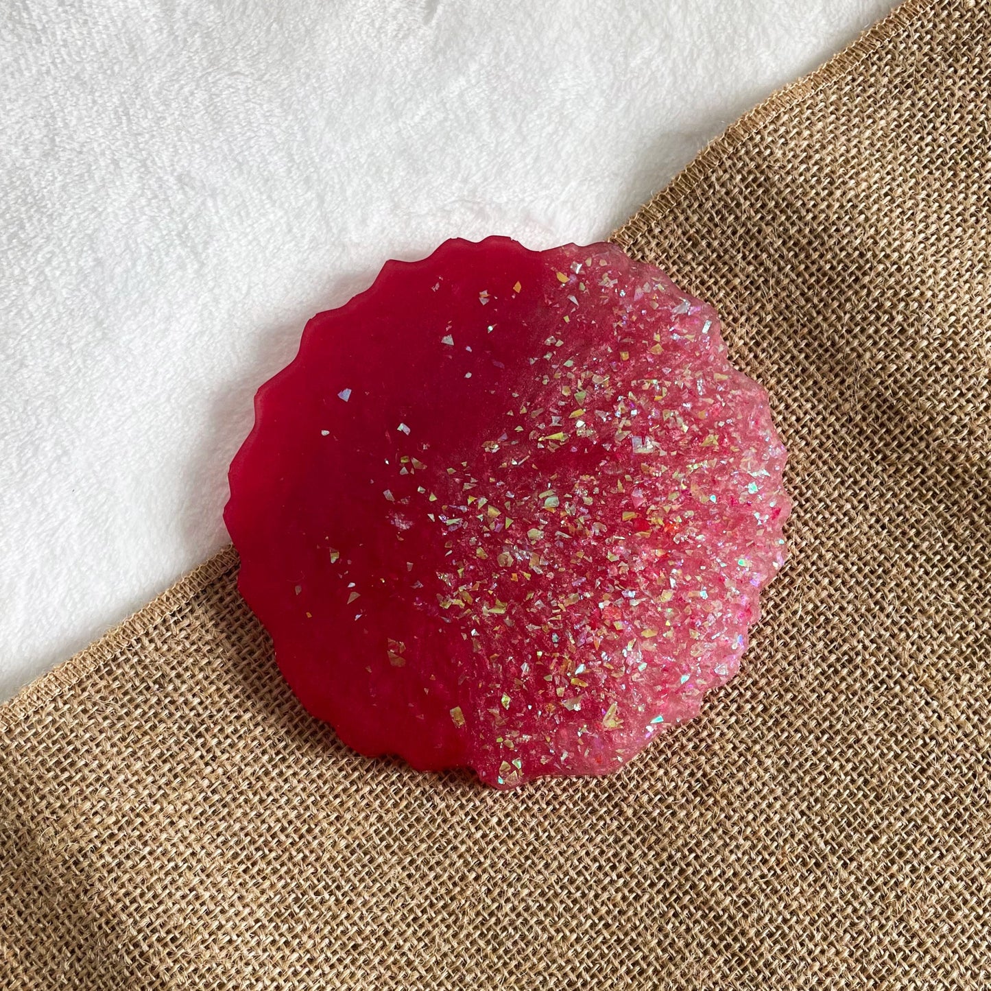 Glitter resin coaster, pink ombre tones, handmade home accessory
