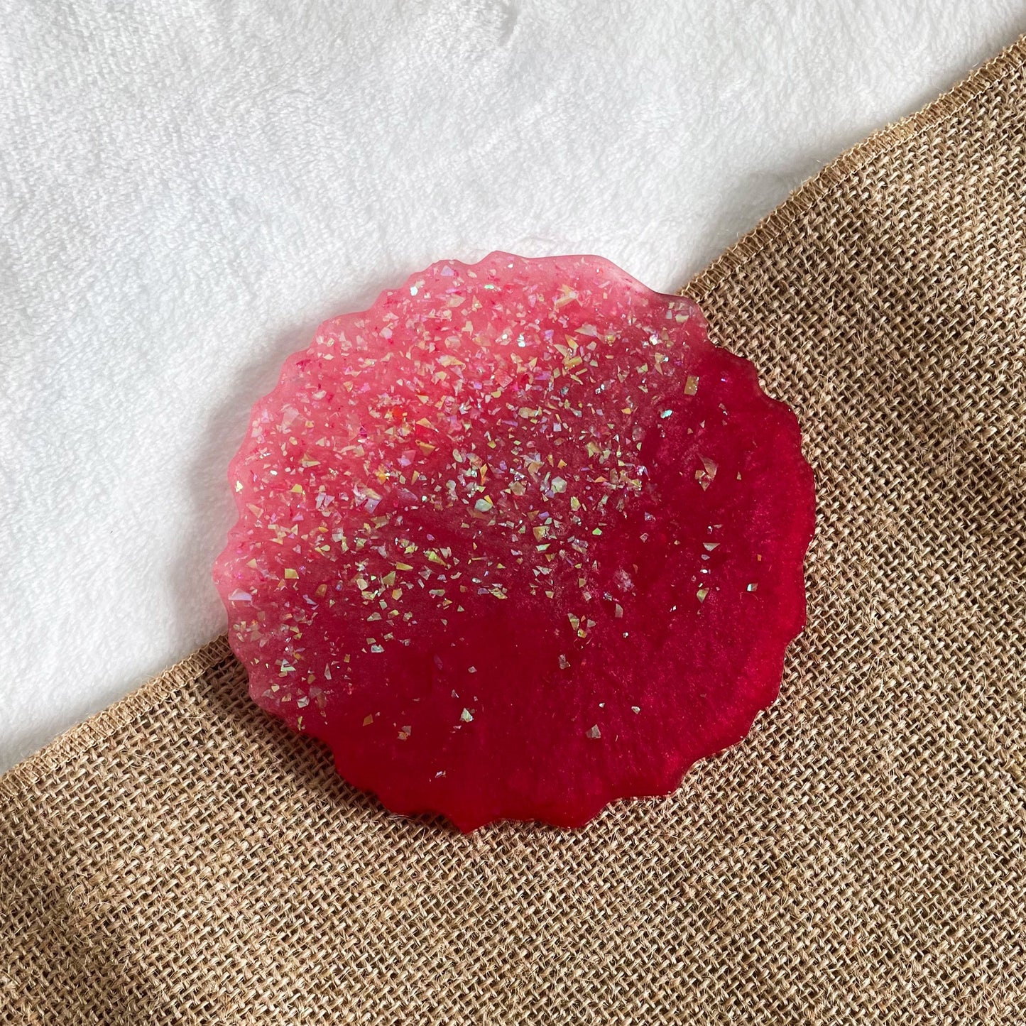 Pink ombre handmade resin coaster, glitter design, durable handmade table décor