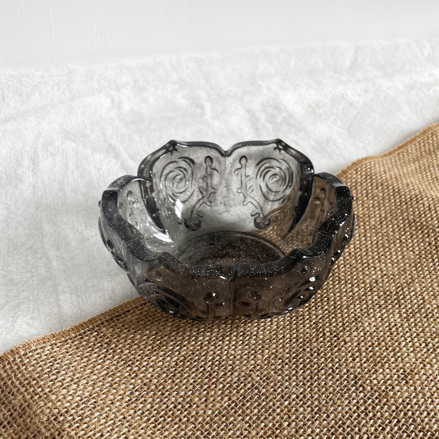 Black resin tealight holder handmade glitter finish