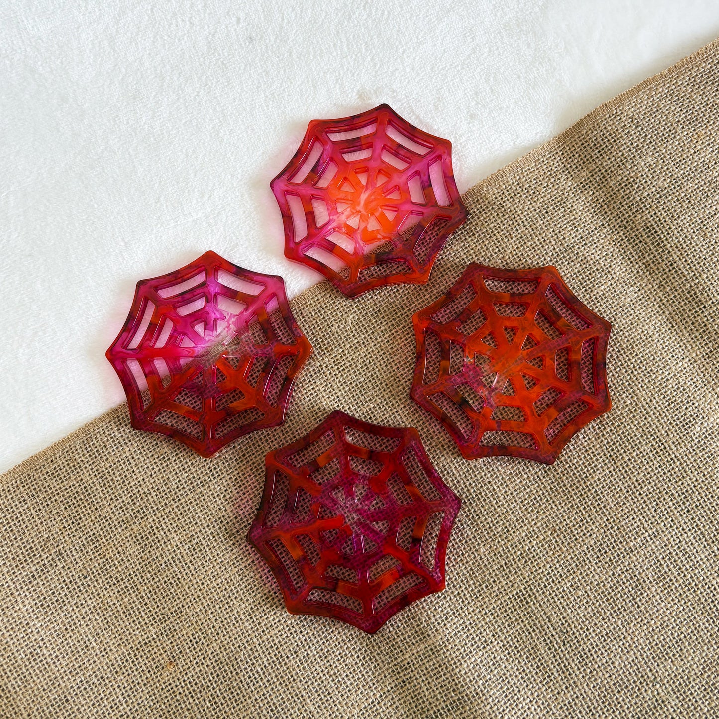 Resin Halloween coaster set with matching stand, spider web pattern