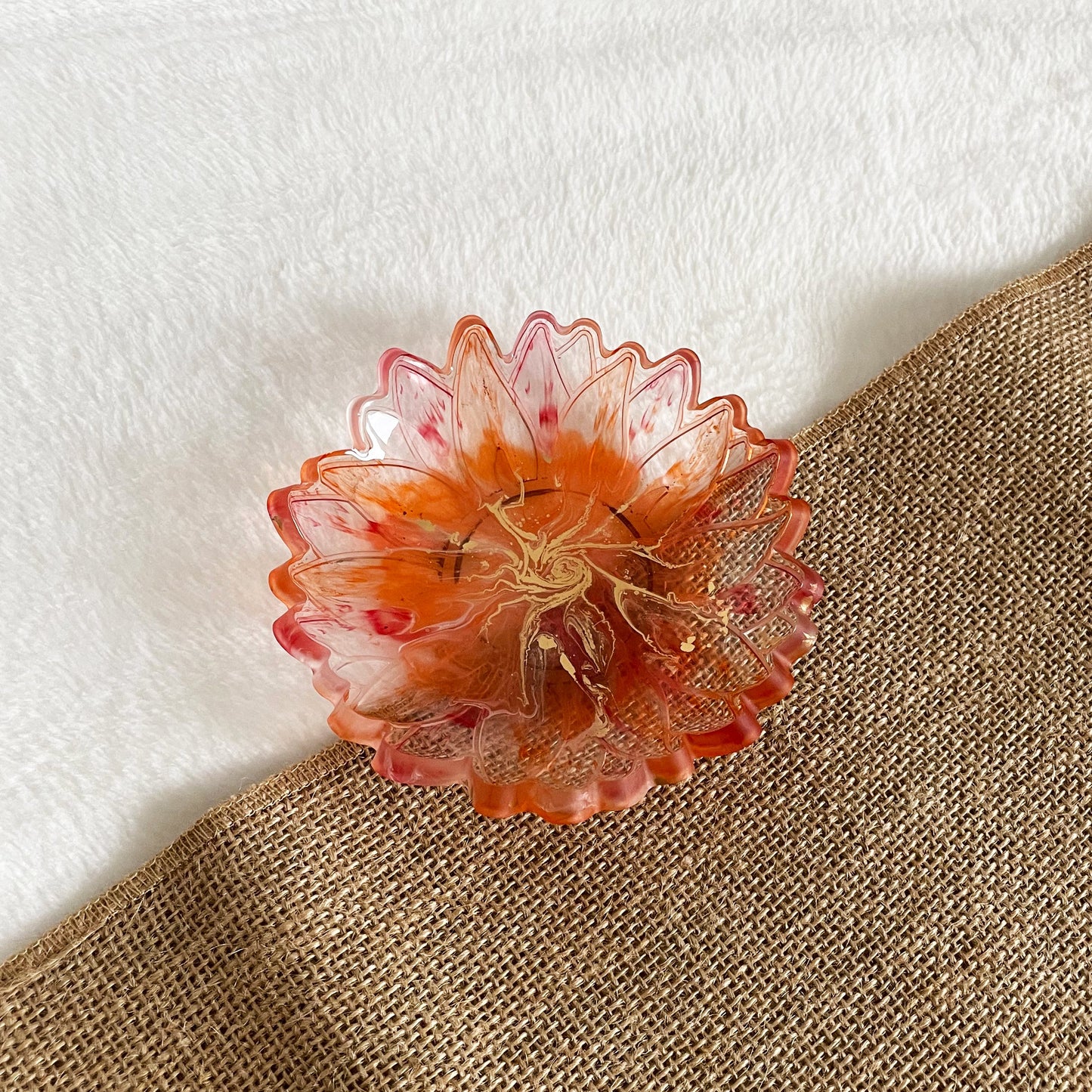 Handmade resin floral dish in orange and peach blend