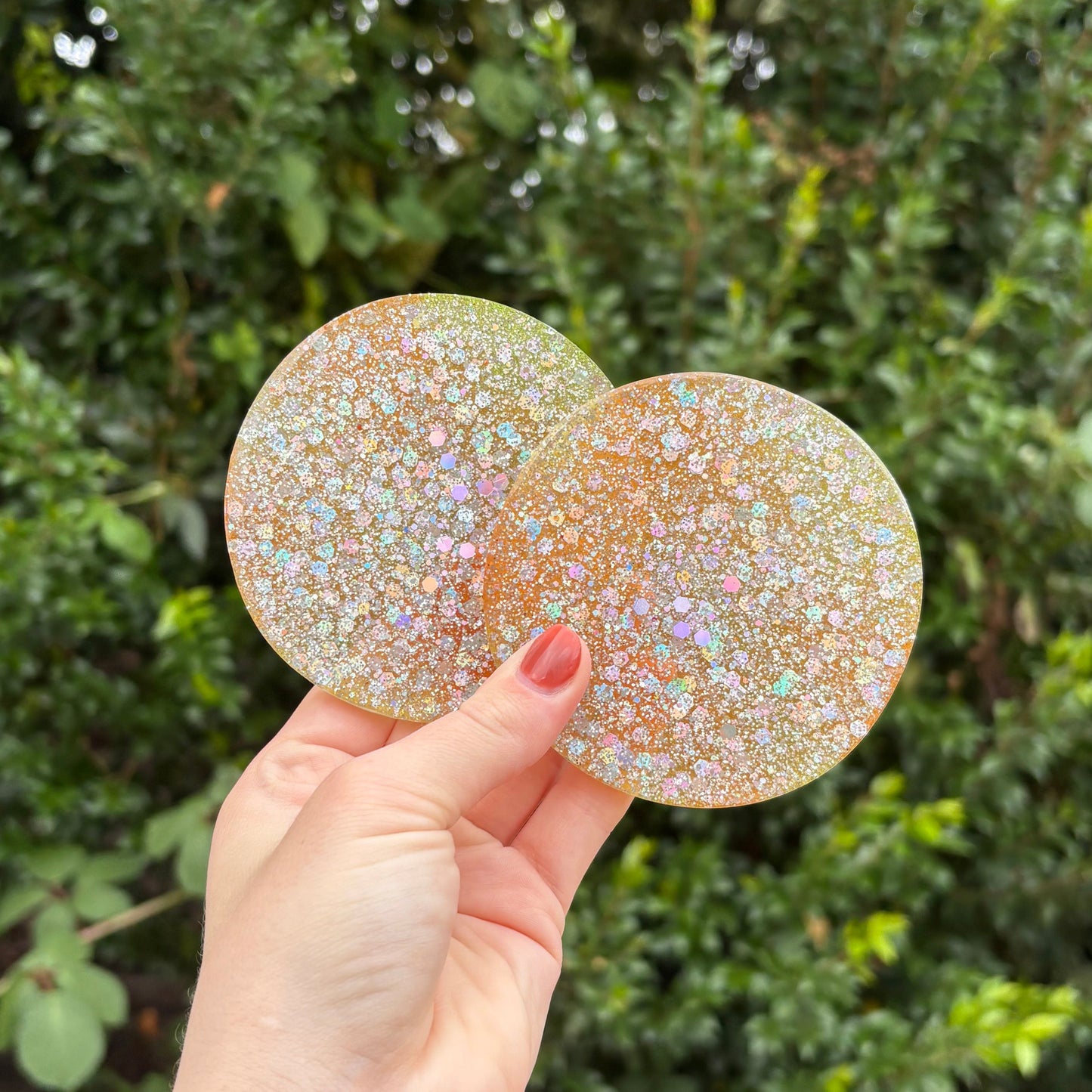 Unique handmade resin drink coaster, silver glitter and bright marble effect