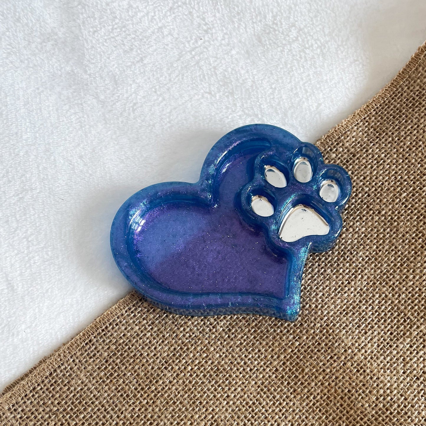 Soft blue resin dog paw tealight holder with silver detail