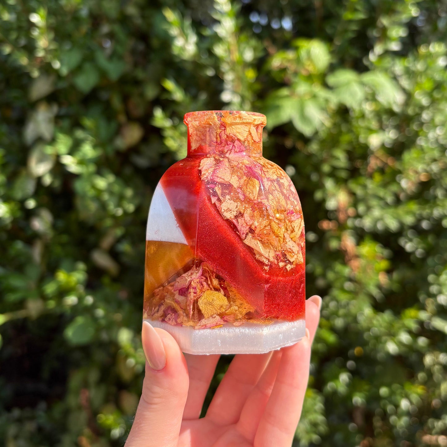 Small red and gold marble handmade resin vase