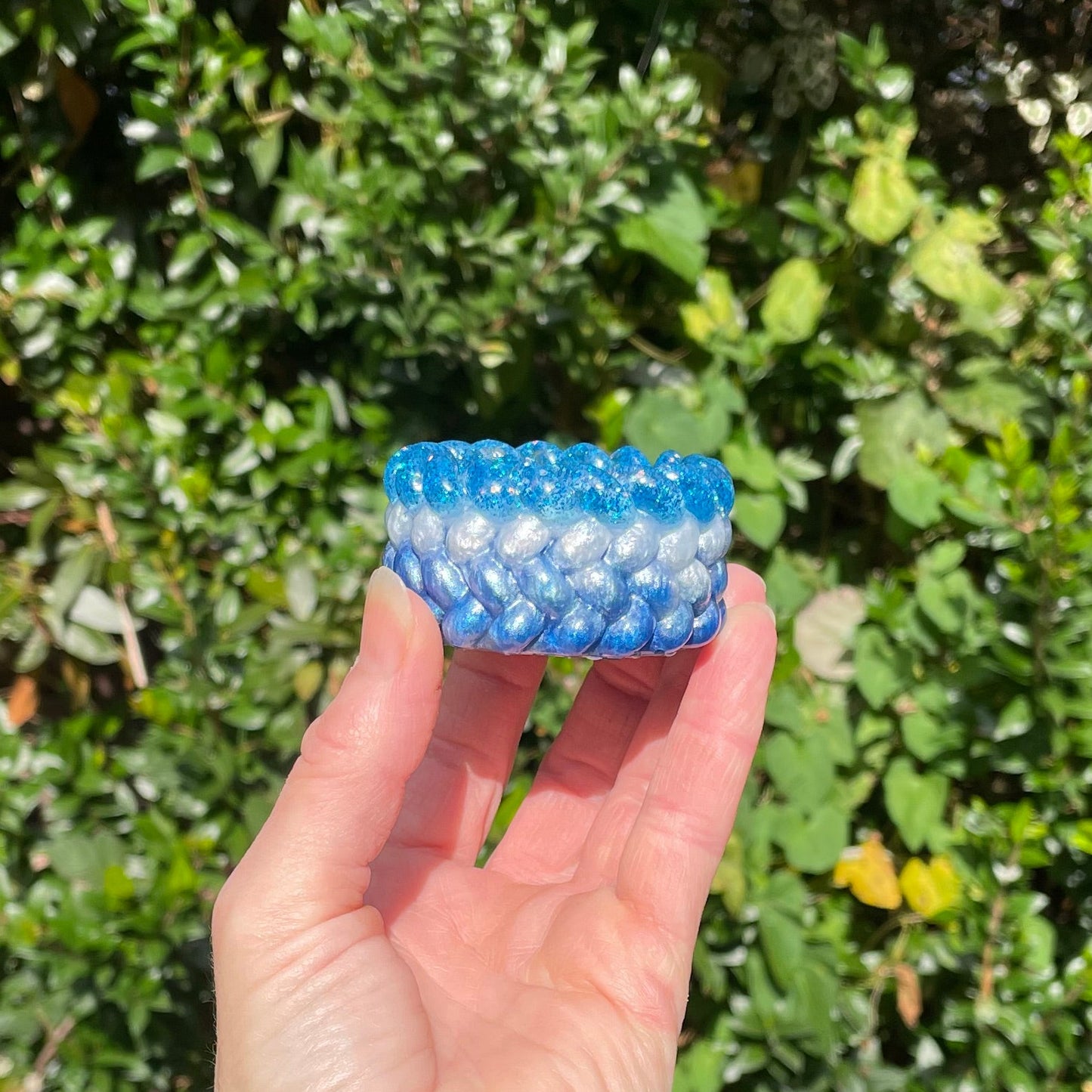 Glossy blue and white resin tealight holder handmade