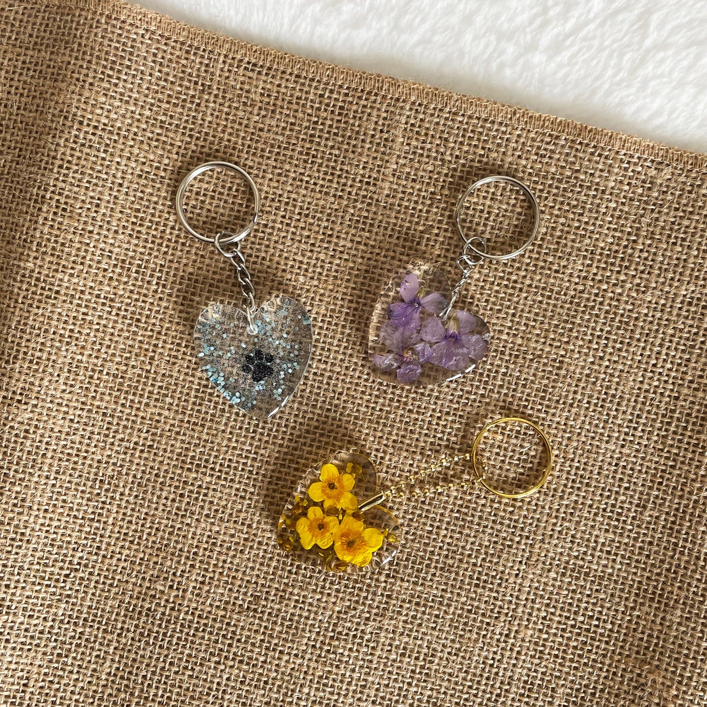 Blue floral heart resin keyring, handmade clear resin design