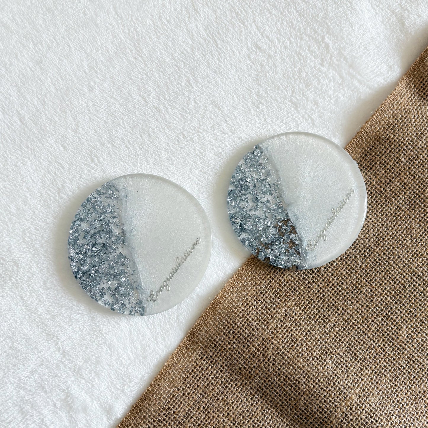 Wildly Inspired handmade silver flake resin coaster, shimmering artisan resin art piece