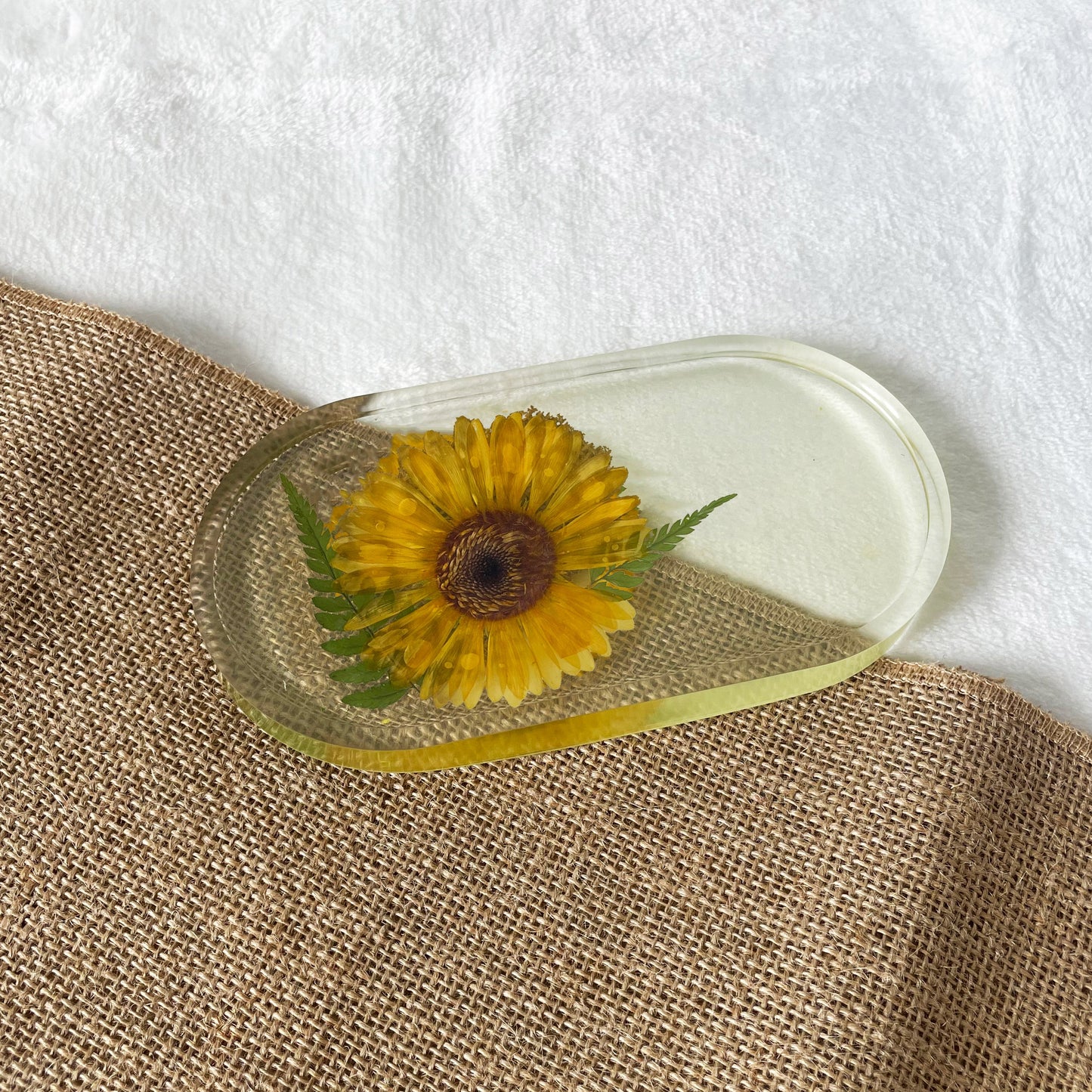 Yellow resin decorative tray, translucent handmade design
