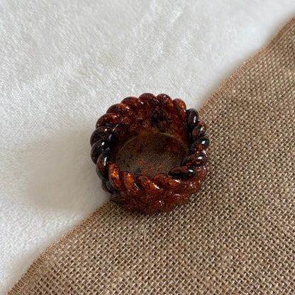 Glossy orange and black resin tealight holder, handmade home accent