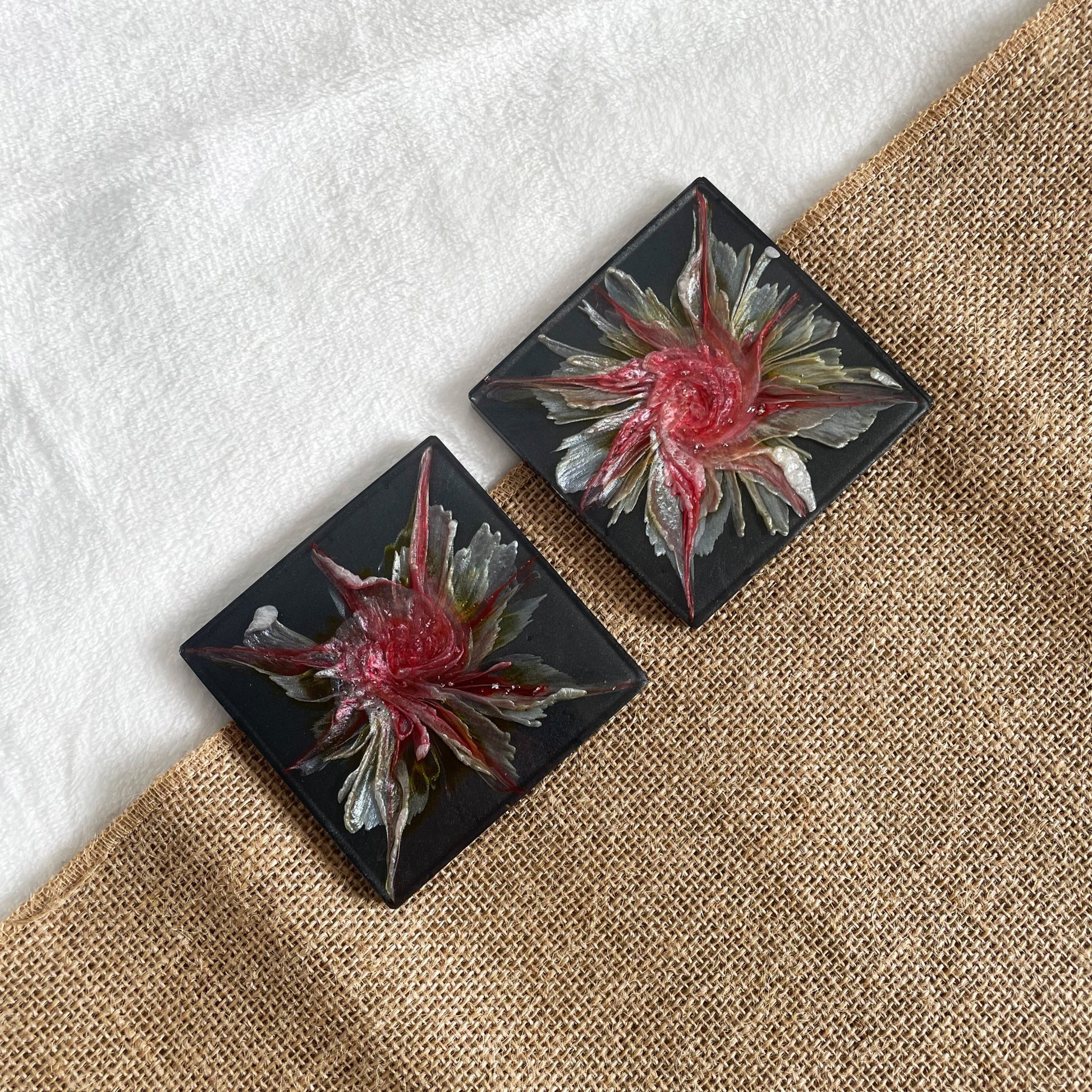Artisan black and pink resin drink coaster, durable marble effect coaster for coffee table décor