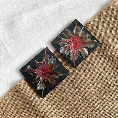 Artisan black and pink resin drink coaster, durable marble effect coaster for coffee table décor