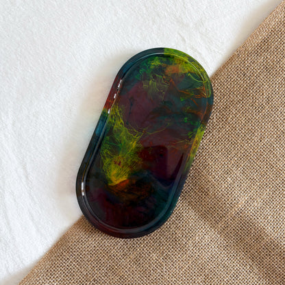 Artistic resin soap dish with multicolour marble ink design