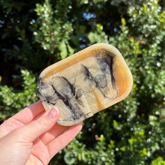 Handmade black and beige marble resin soap dish