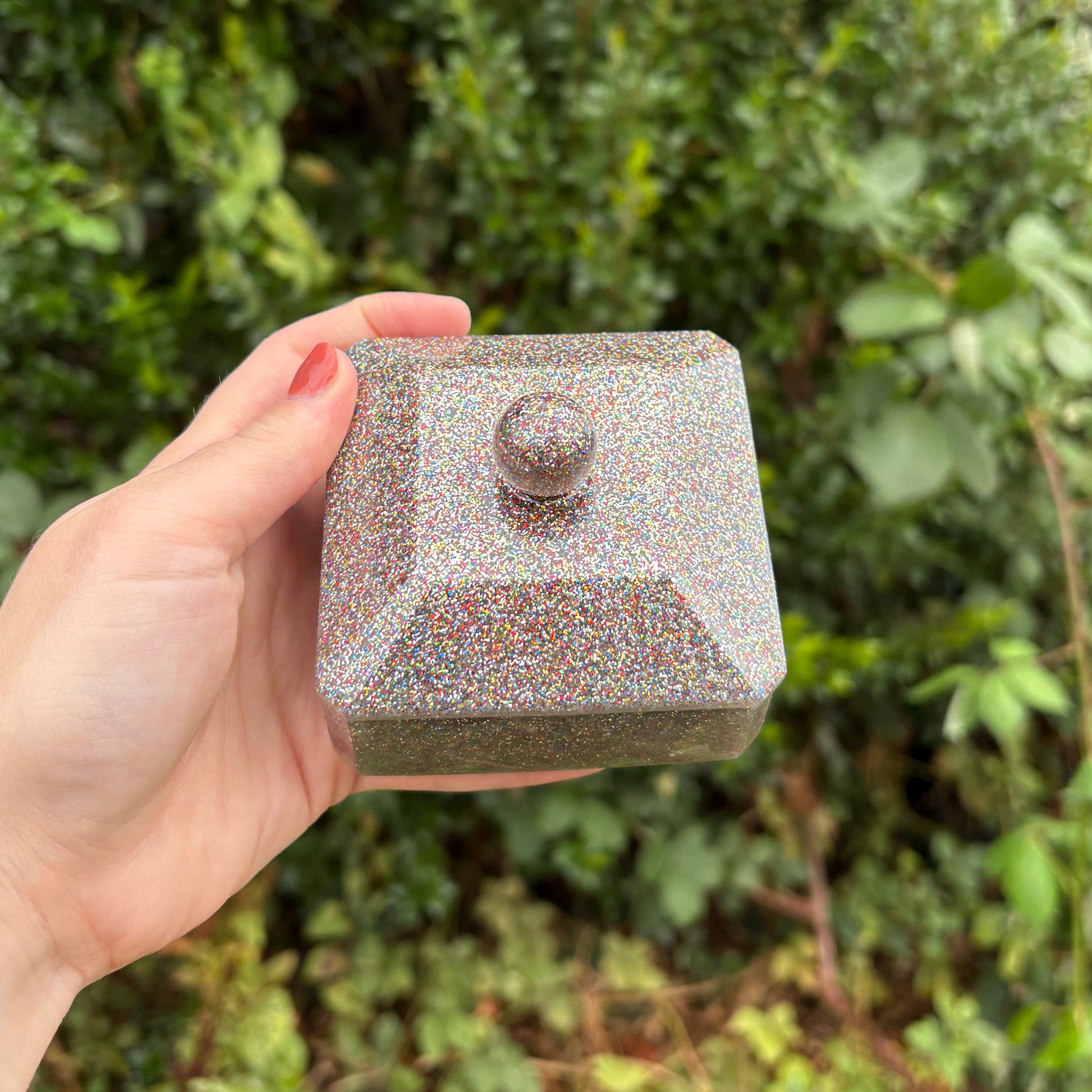 Sparkly black resin keepsake dish handmade