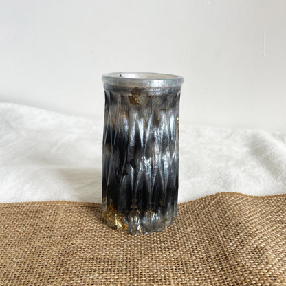 Black and silver marble resin flower vase handmade with gold leaf