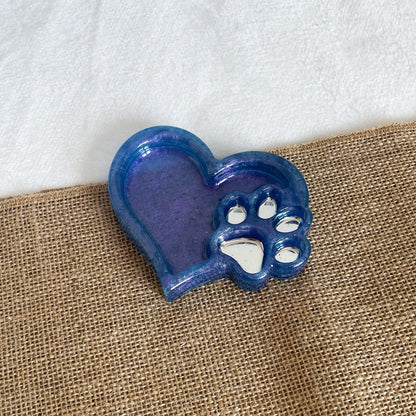 Soft blue glitter dog paw jewellery tray handmade