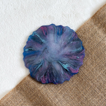 Blue and purple marbled resin coaster, handmade round table décor accent