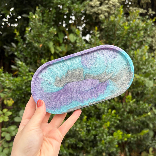 Handmade blue and purple marble resin vanity tray