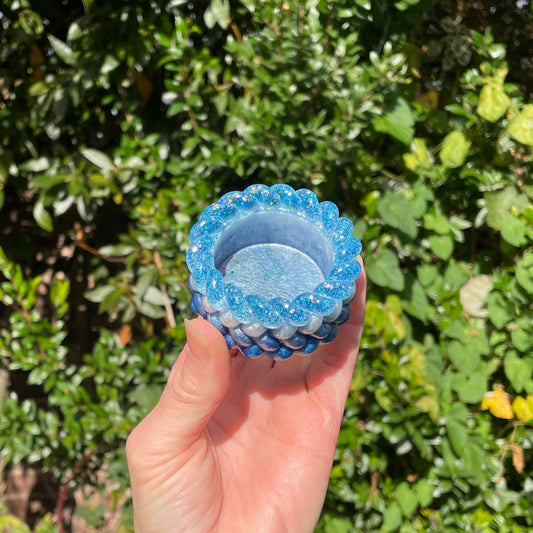 Blue and white marbled resin decorative pot handmade